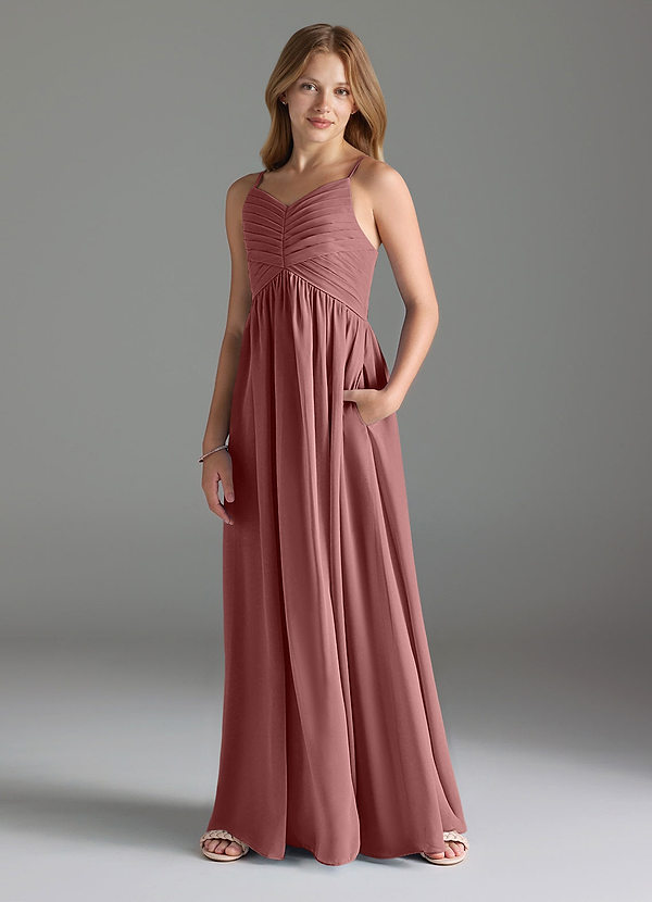 Azazie Alia Junior Desert Rose A-Line Pleated Chiffon Dress image1