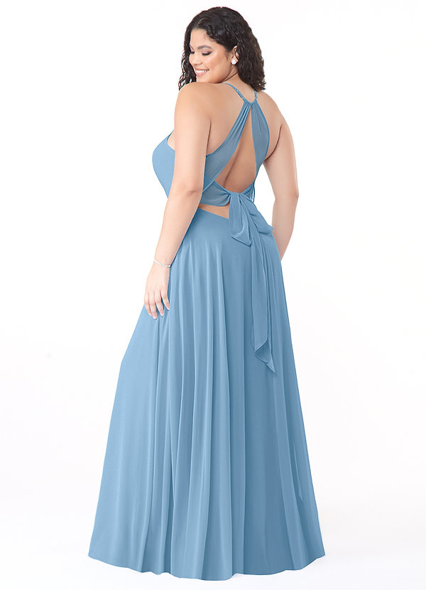 Azazie Evalleen Abiti da Damigella Abito A-Line in Chiffon Plissettato Blu Acciaio image1