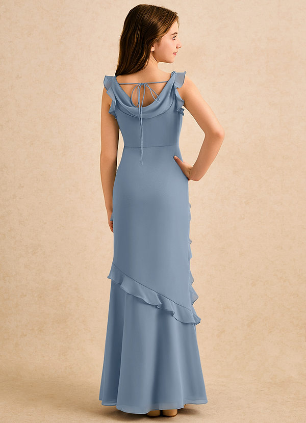 Azazie Aria Girls Formal Sukienki dla dziewczynek sypiących kwiaty Syrena Marszczony Szyfon Długość podłogi Sukienka image1