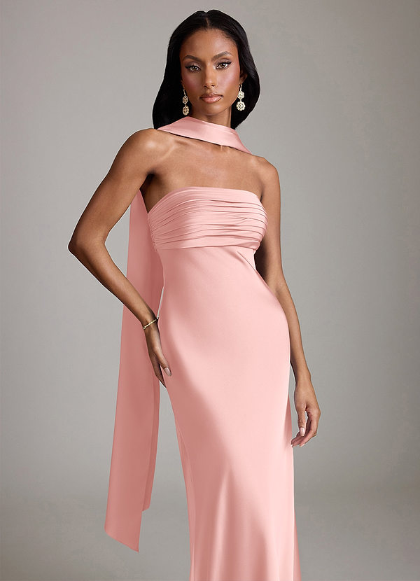 Azazie Saylor Bridesmaid Dresses Powder Pink Mermaid Strapless Stretch Satin Dress image1