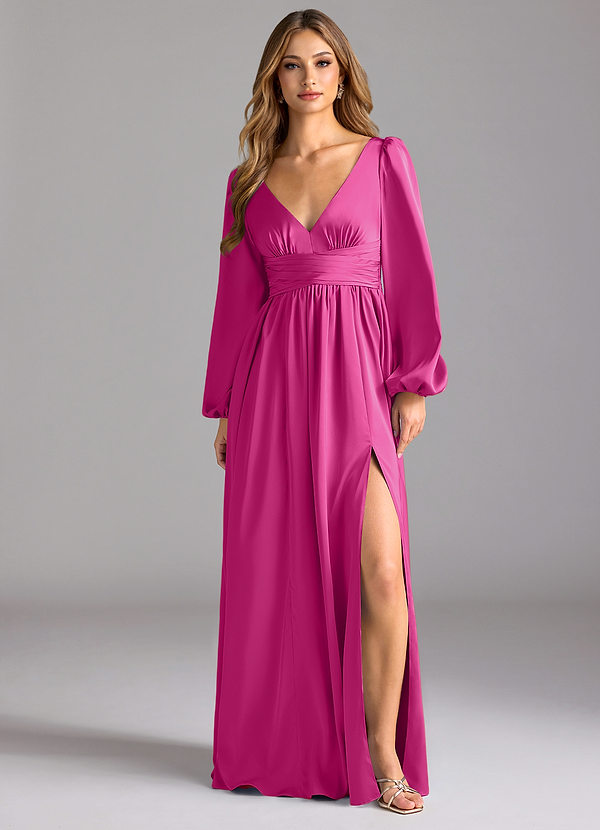 Azazie Norah Abiti da Damigella Abito A-Line in Raso Elasticizzato Fucsia image1