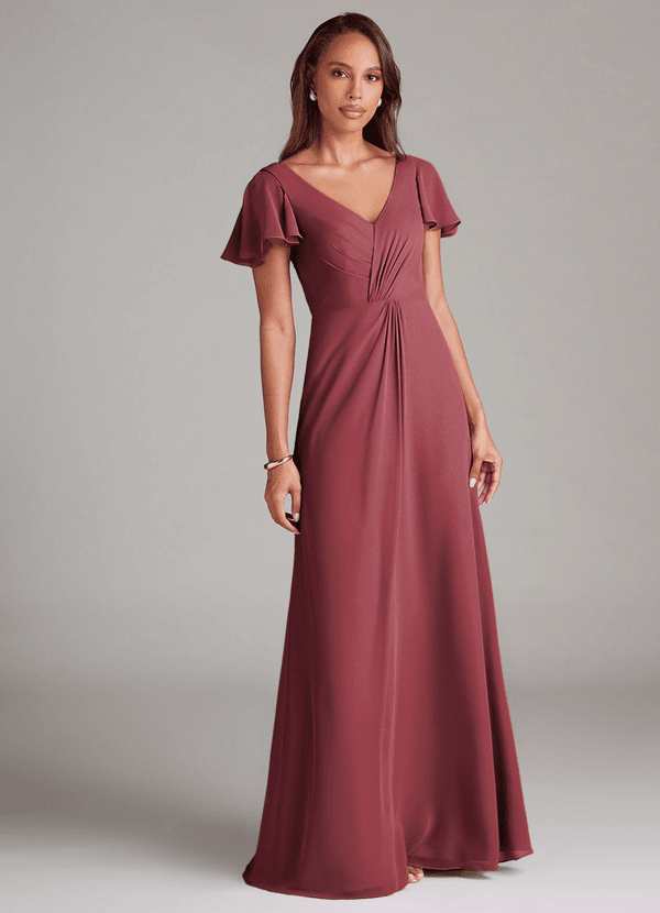 Azazie Soren Bridesmaid Dresses Merlot A-Line Ruched Chiffon Dress image1