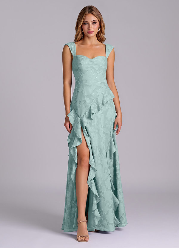 Azazie Sloane Bridesmaid Dresses Mist A-Line Sweetheart Neckline Floral Burnout Dress image1