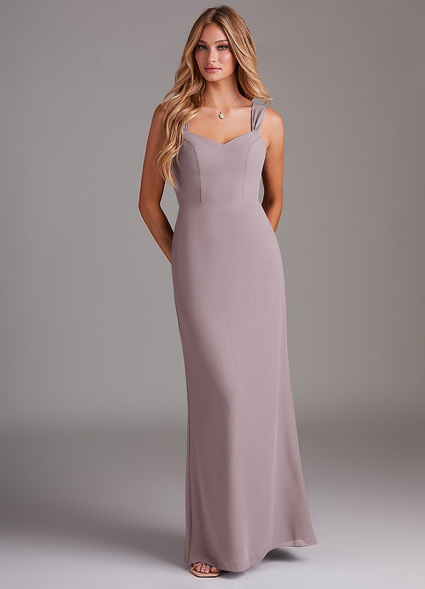 Azazie Denice Bridesmaid Dresses Dusk Sheath Pleated Chiffon Dress image1