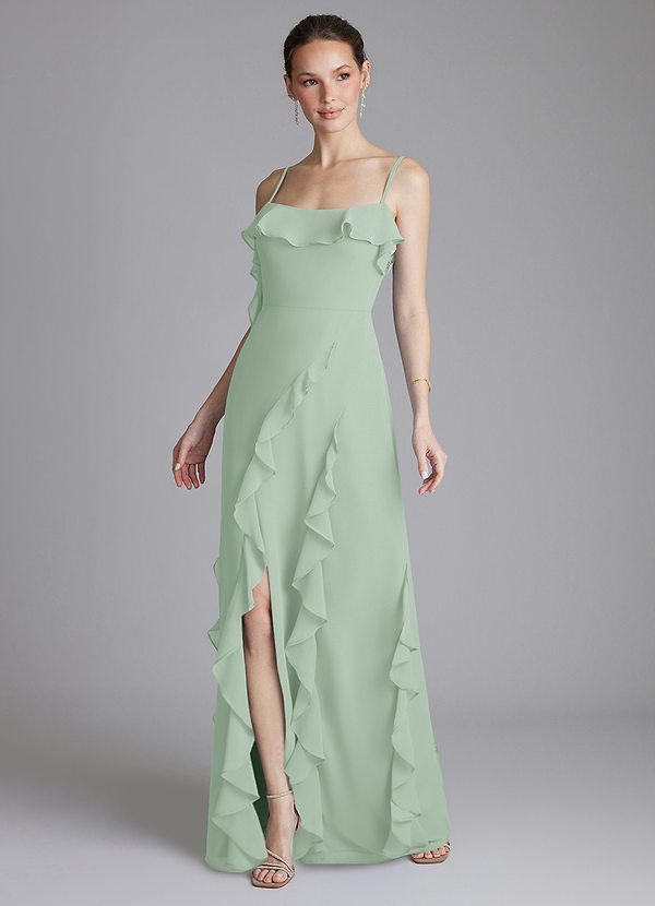 Azazie Malia Abiti da Damigella Abito Tubino in Chiffon Increspato Agave image1