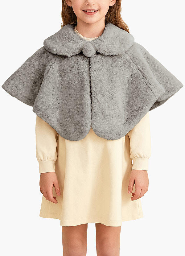 front Blomsterpigekappe med imiteret pelskrave