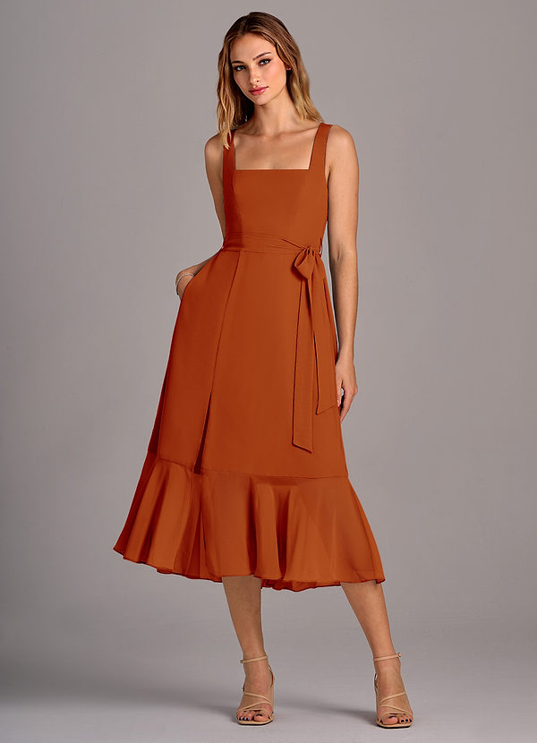Azazie Deb Bridesmaid Dresses Paprika A-Line with Pockets Chiffon Convertible Dress image1