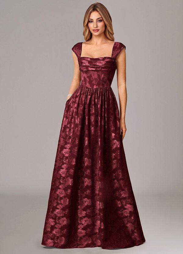 Azazie Hazel Robes Demoiselle d'honneur Robe Trapèze en Blumen-Burnout Corset Cabernet image1