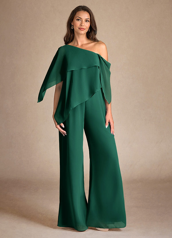 Azazie Halima Mother of the Brides Dresses Emerald Jumpsuit/Pantsuit Side Slit Chiffon Dress image1