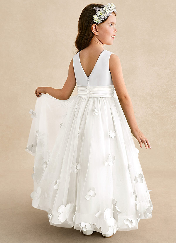 Azazie Vi Flower Girl Dresses Ivory A-Line Sleeveless Tulle Dress image1
