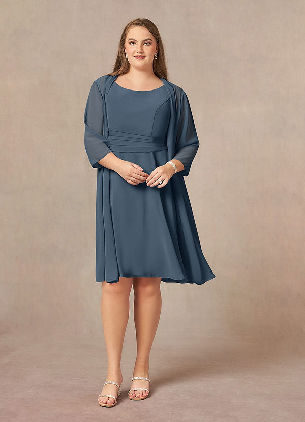 Azazie Shirley Robe Mère de la Mariée & du Marié Robe Trapèze en Mousseline de soie Plissé Scoop Neptune image1