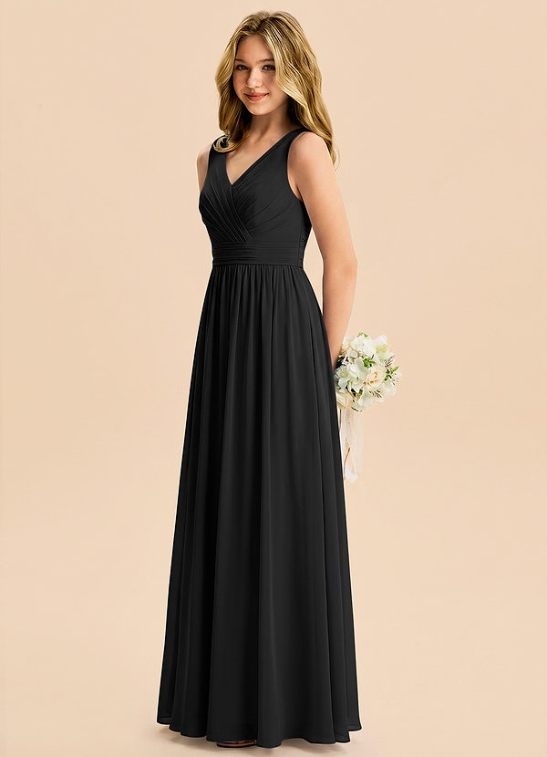 Azazie Kora Junior Abito A-Line in Chiffon Plissettato Nero image1