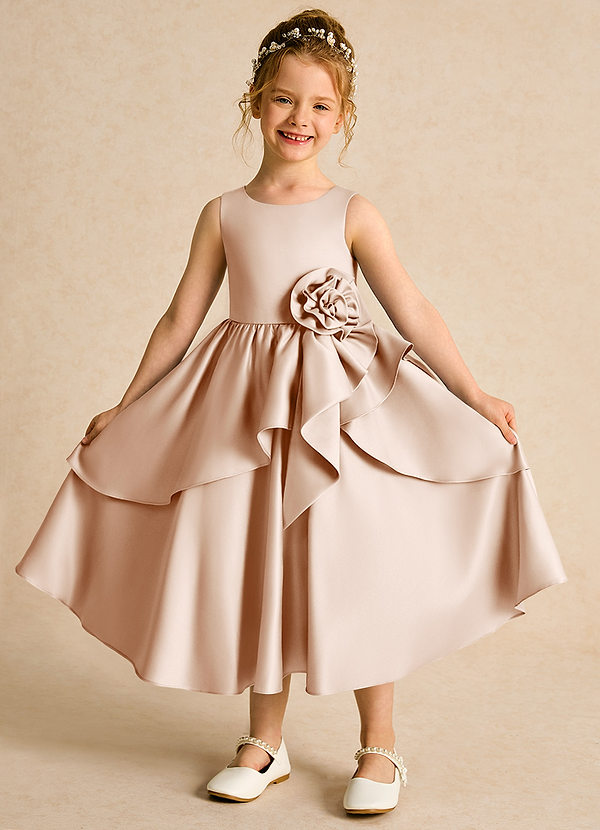 Azazie Hermia Blumenkinder Kleider A-Linie ärmellos Matte Satin Kleid Englisches Rosa image1