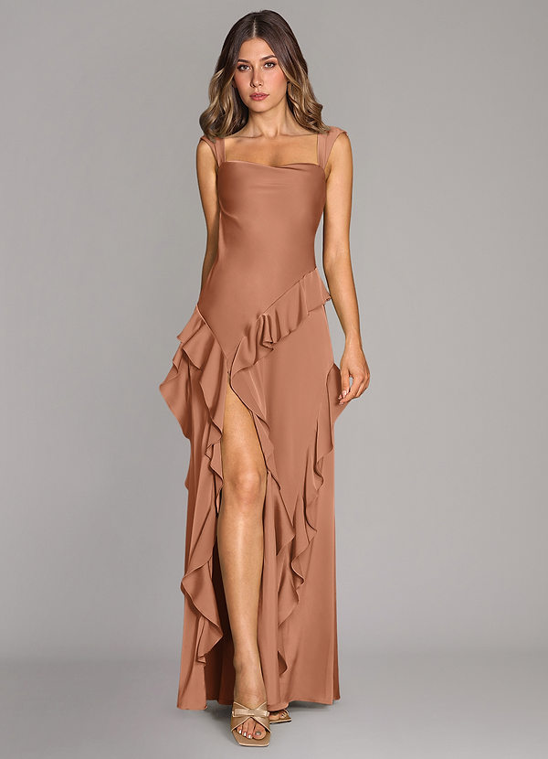 Azazie Sloane Bridesmaid Dresses Bronzer A-Line Sweetheart Neckline Stretch Satin Dress image1