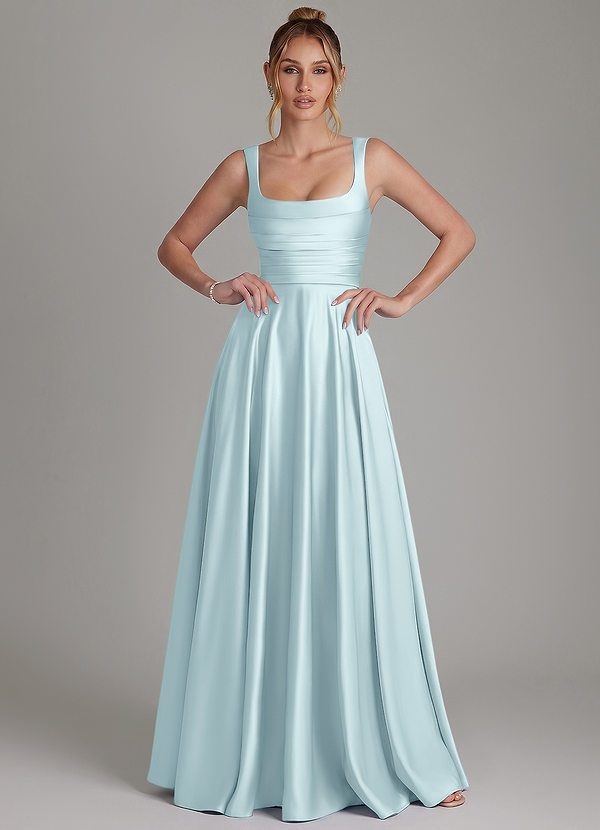 Azaria Bridesmaid Dresses Cloud Blue A-Line Corset Stretch Satin Dress image1