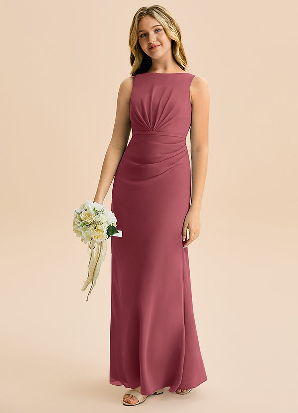 Azazie Floris Junior Robe Trapèze en Mousseline de soie Plissée Merlot image1