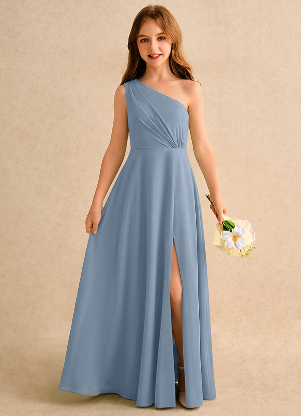 Azazie Puddles Junior Formal Klänningar för brudeflicka Klä A-Line i Chiffong Ena axeln image1