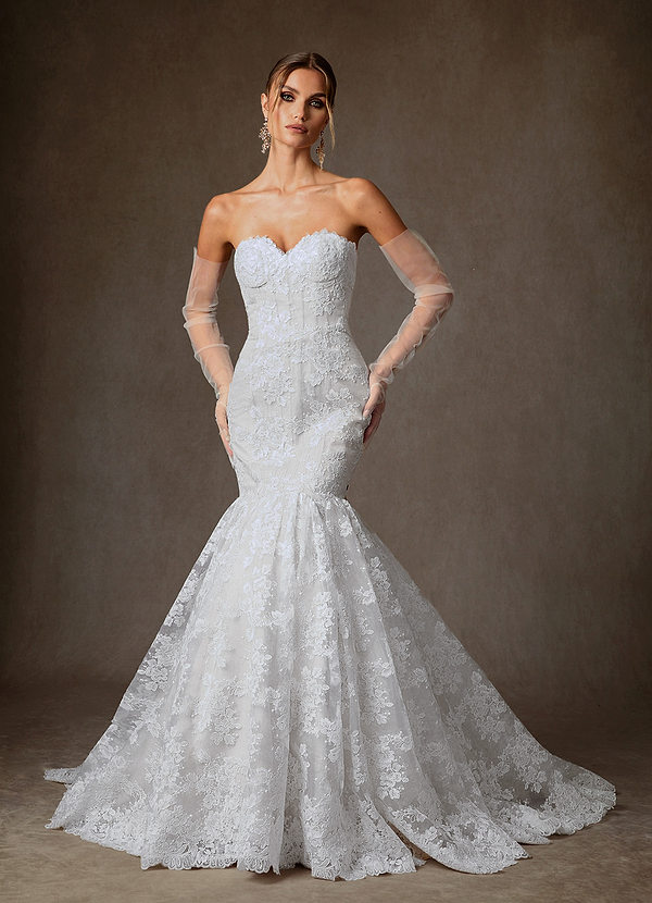 Azazie Janice Wedding Dresses Diamond White Mermaid Strapless Lace Dress image1