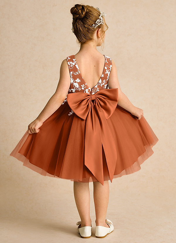 Azazie Butterfly Blumenkinder Kleider A-Linie Spitze Kleid Gebranntes Orange image1