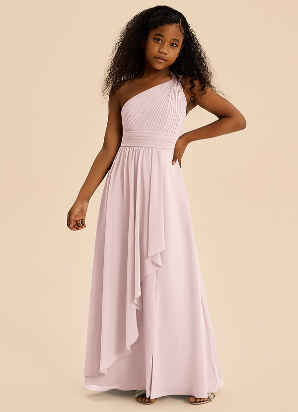 Azazie Skye Junior Abito A-Line in Chiffon Plissettato Rosa Rossore image1