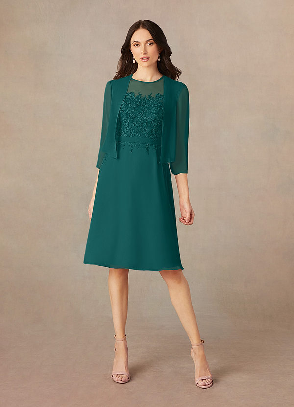 Azazie Klaus Mother of the Brides Dresses Peacock A-Line Scoop Sequins Chiffon Dress image1