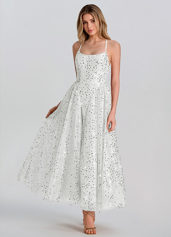 Sorelia Blanco Vestido midi de lentejuelas con corte en A image1