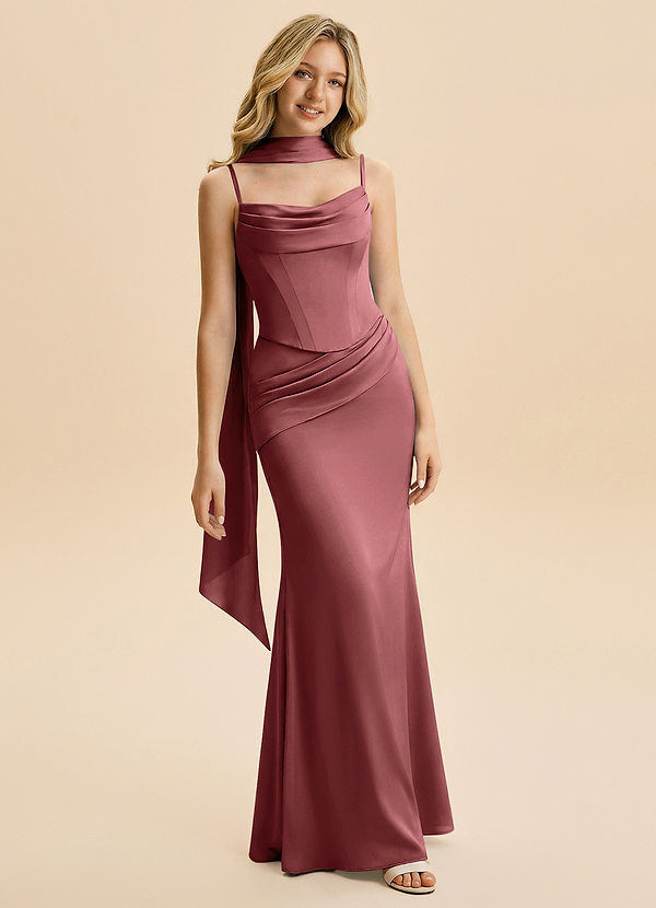 Azazie Sorrel Junior Robe Sirène en Satin extensible Drapé Améthyste image1
