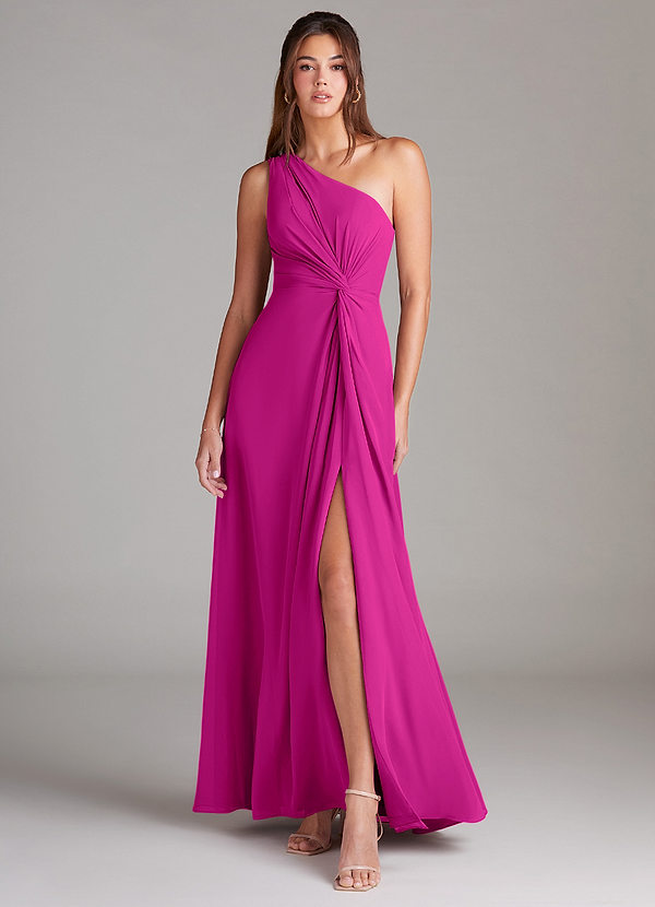 Azazie Brooke Bridesmaid Dresses Fuchsia A-Line One Shoulder Chiffon Dress image1