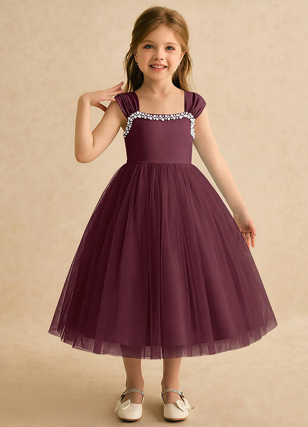 Azazie Yosemite Flower Girl Dresses Robe Princesse en Tulle Encolure en Forme de Cœur Cabernet image1
