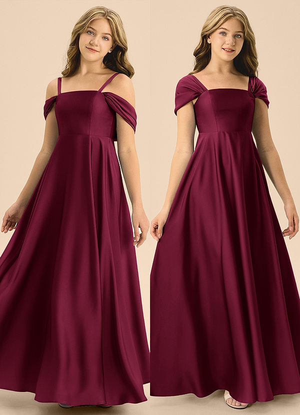 Rowena Junior Burgundy A-Line Bow Stretch Satin Dress image1