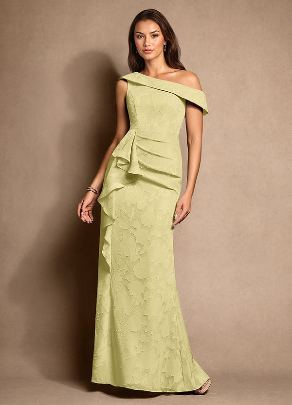 Azazie Hamptons Abiti da Mamma Sposa Abito A-Line in Burnout Floreale Plissettato Sorbetto Al Limone image1