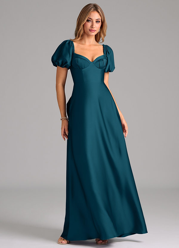 Azazie Fatima Bridesmaid Dresses Ink Blue A-Line Sweetheart Neckline Stretch Satin Dress image1