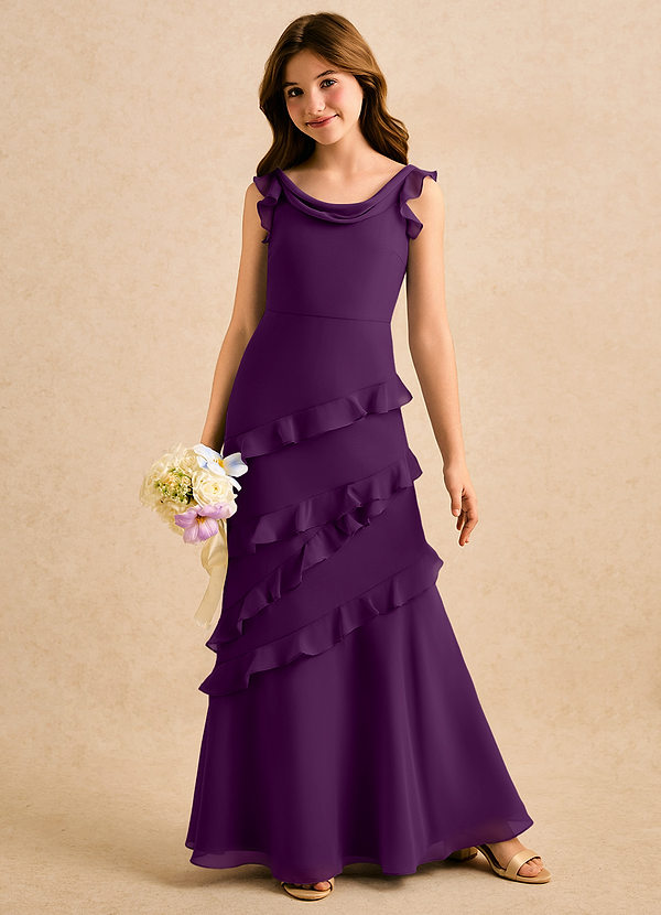 Azazie Aria Girls Formal Klänningar för brudeflicka Klä Sjöjungfru i Chiffong Rynkad image1