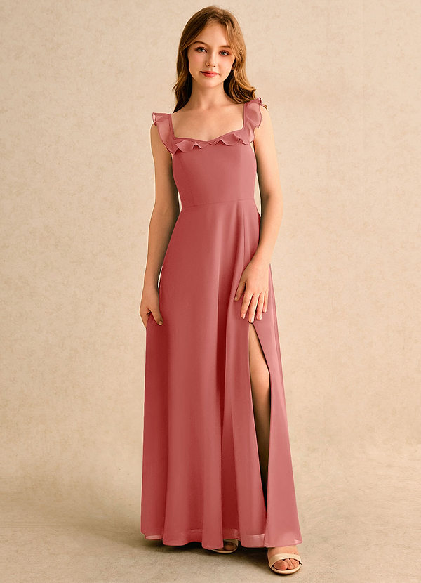 Azazie Chip Girls Formal Vestidos de Niña de Flores Vestido de Rosa Antigua de Gasa de Corte en A con Sin mangas image1