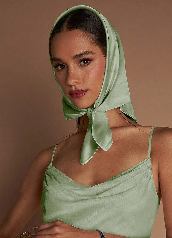 front Matching Color Floral Matte Satin Scarf