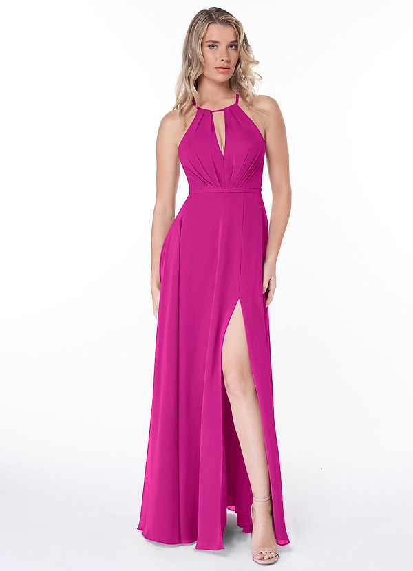 Azazie Evalleen Bruidsmeisjes Jurken Jurk van Chiffon met A-Lijn Geplooid Fuchsia image1