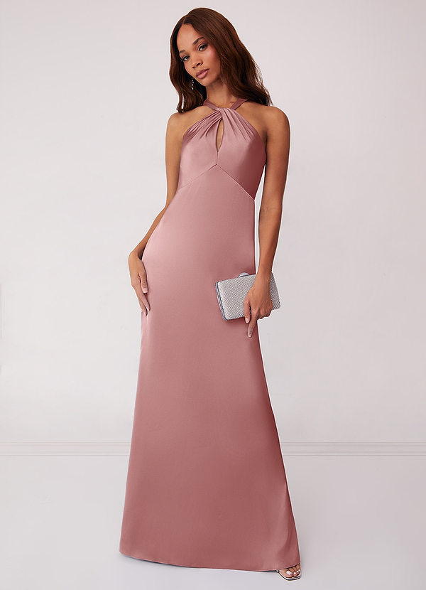 Barbie ♥ Azazie Bridesmaid Dresses Dusty Rose Sheath Stretch Satin Dress image1