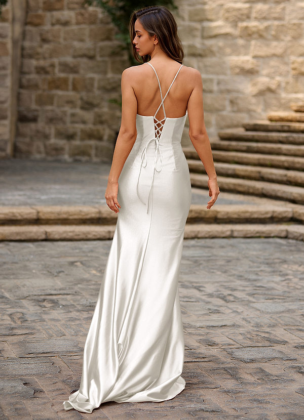 Lustre White Satin Prom Dress image1