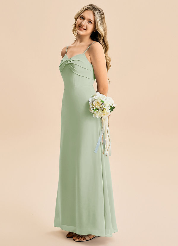 Azazie Jordyn Junior Vestido de Salvia Polvorienta de Gasa de Corte en A con Escote de Corazón image1