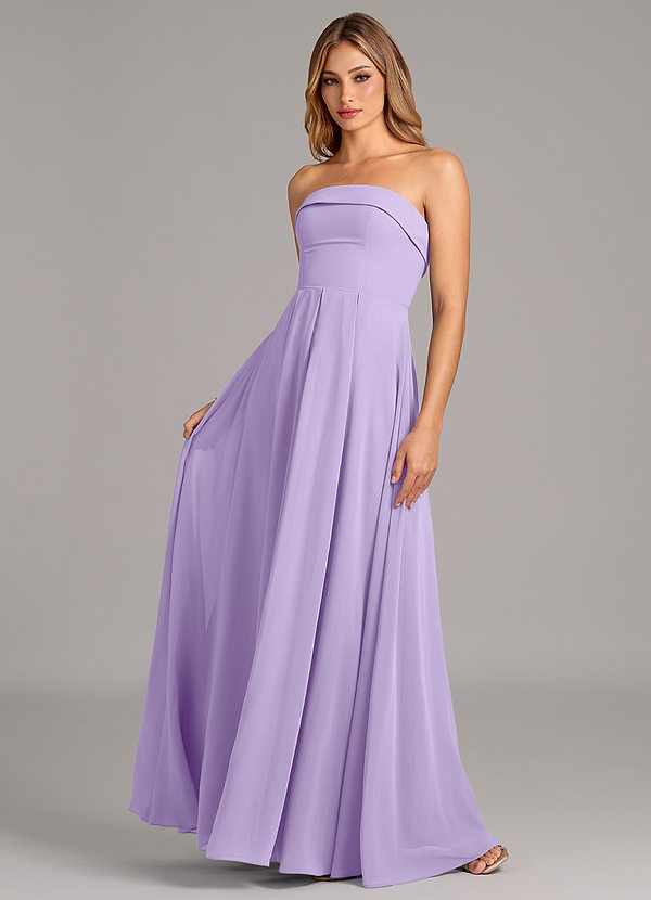 Azazie Lucienne Robes Demoiselle d'honneur Robe Trapèze Convertible en Mousseline de soie Sans bretelle Lilas image1