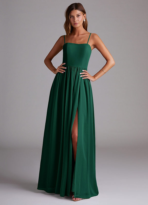Azazie Calianna Bridesmaid Dresses Emerald A-Line Off the Shoulder Chiffon Convertible Dress image1