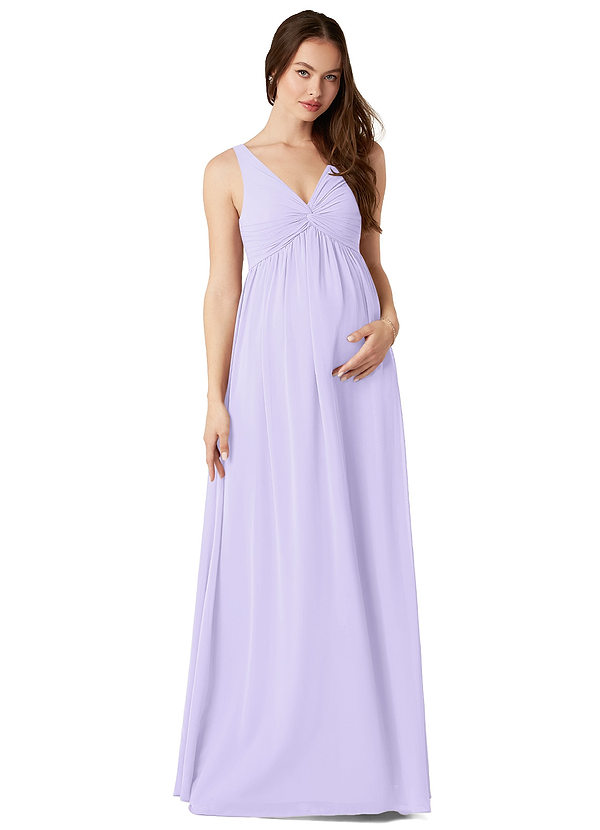 Azazie Yetta Maternity Bridesmaid Dresses A-Line V-Neck Gathered Chiffon Floor-Length Dress image1
