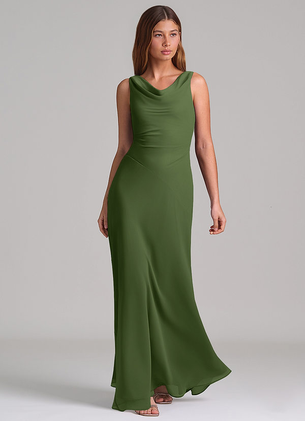 Azazie Nerine Brudtärneklänningar Klä av A-Linje i Chiffong Plisserad Oliv image1