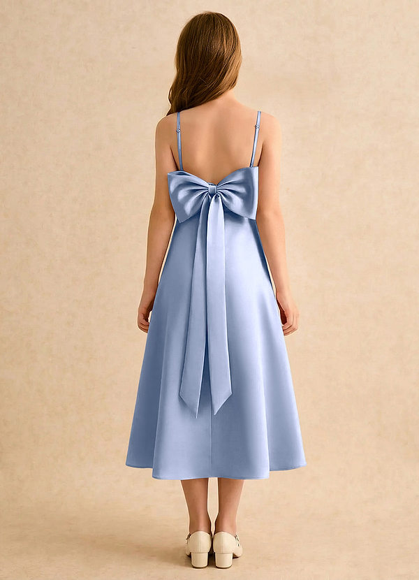 Azazie Jaella Girls Formal Sukienki dla dziewczynek sypiących kwiaty Linia A Pofałdowany Matowy satynowy Długość herbaty Sukienka image1