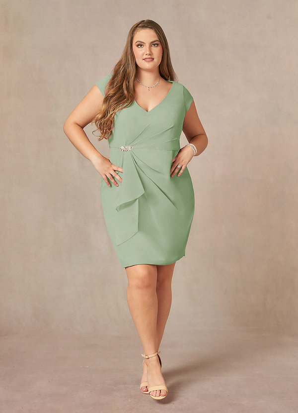 Azazie Nola Mother of the Brides Dresses Dusty Sage Sheath V-Neck Pleated Chiffon Dress image1