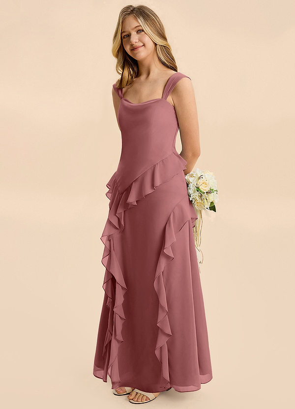 Azazie Sloane Junior Vestido de Amatista de Gasa de Corte en A con Escote de Corazón image1