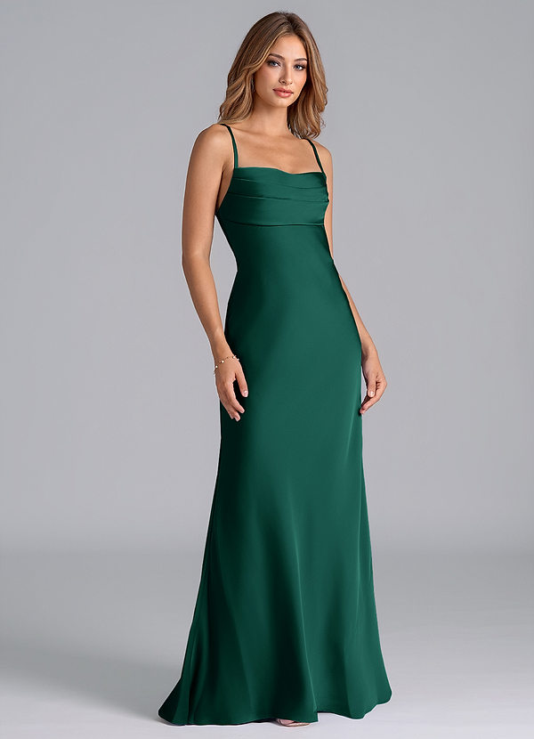 Azazie Seema Brudtärneklänningar Klä av Sjöjungfru i Stretch Satin Korsett Smaragdgrön image1