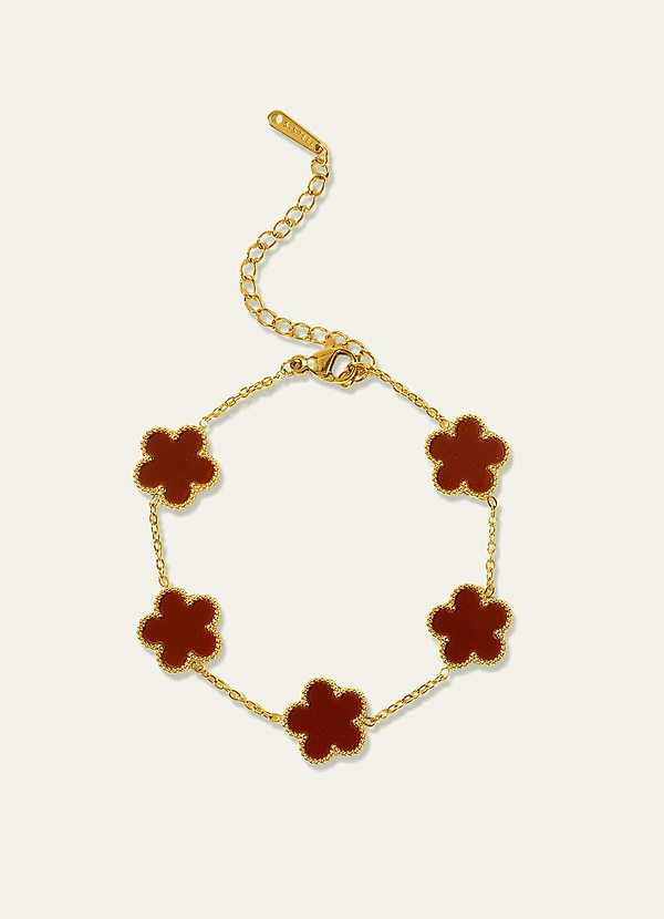 front Pulsera de acero inoxidable chapada en oro de 18 quilates con dije de trébol de cinco hojas