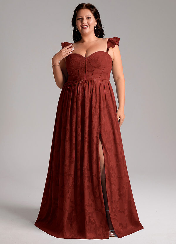 Azazie Denisse Vestidos Dama de Honor Vestido de Terracota de Devorado Floral de Corte en A con Volante image1