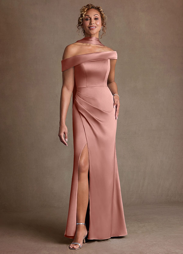 Azazie Kamala Suknie dla Matki Panny Młodej Osłona Jedno ramię Satyna elastyczna Długość podłogi Sukienka image1